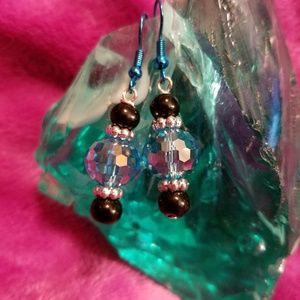 Three Bead Earrings in Black and Blue